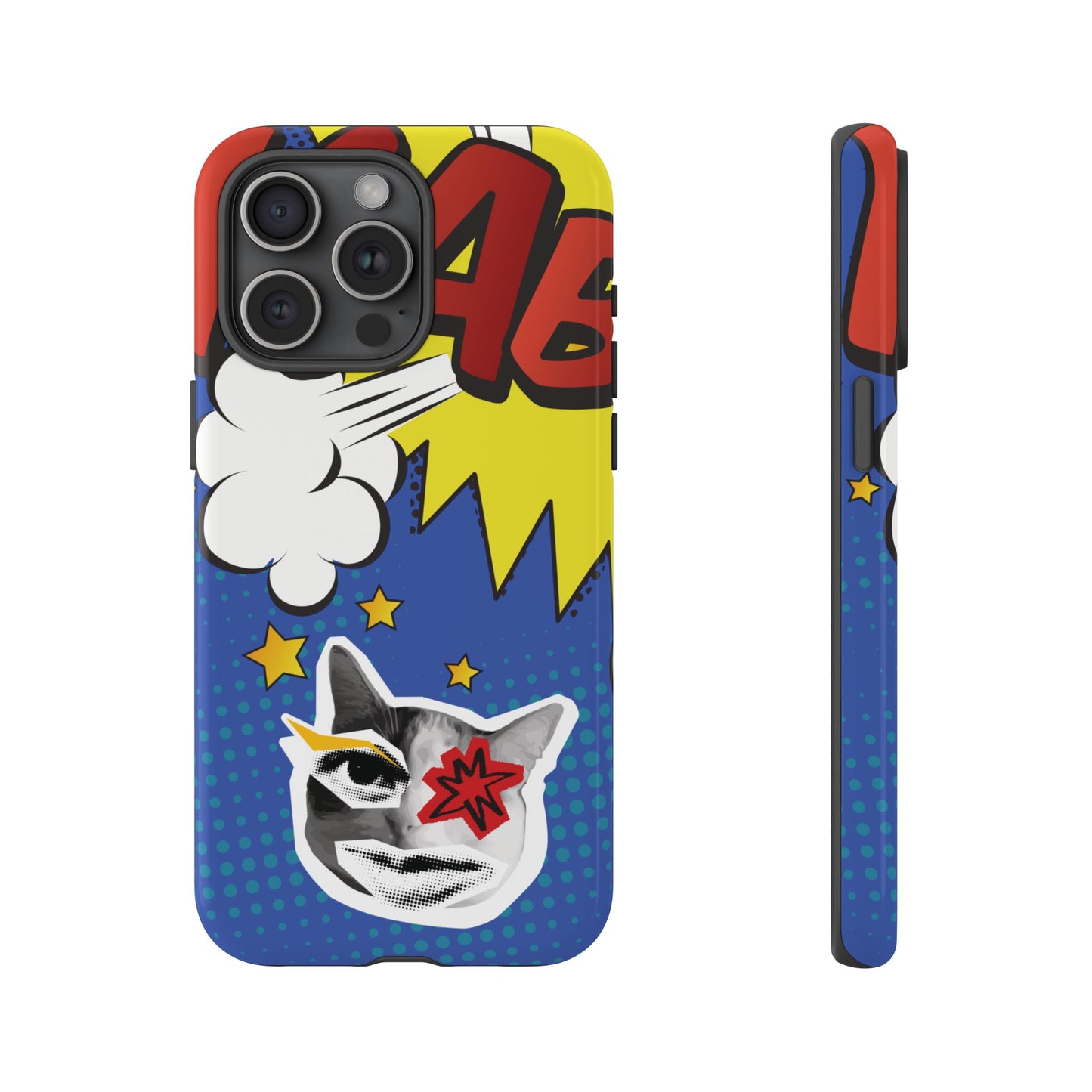 iPhone 15 Pro Max / Glossy Phone Case - Bold Blue Pop Art Cat Phone Case