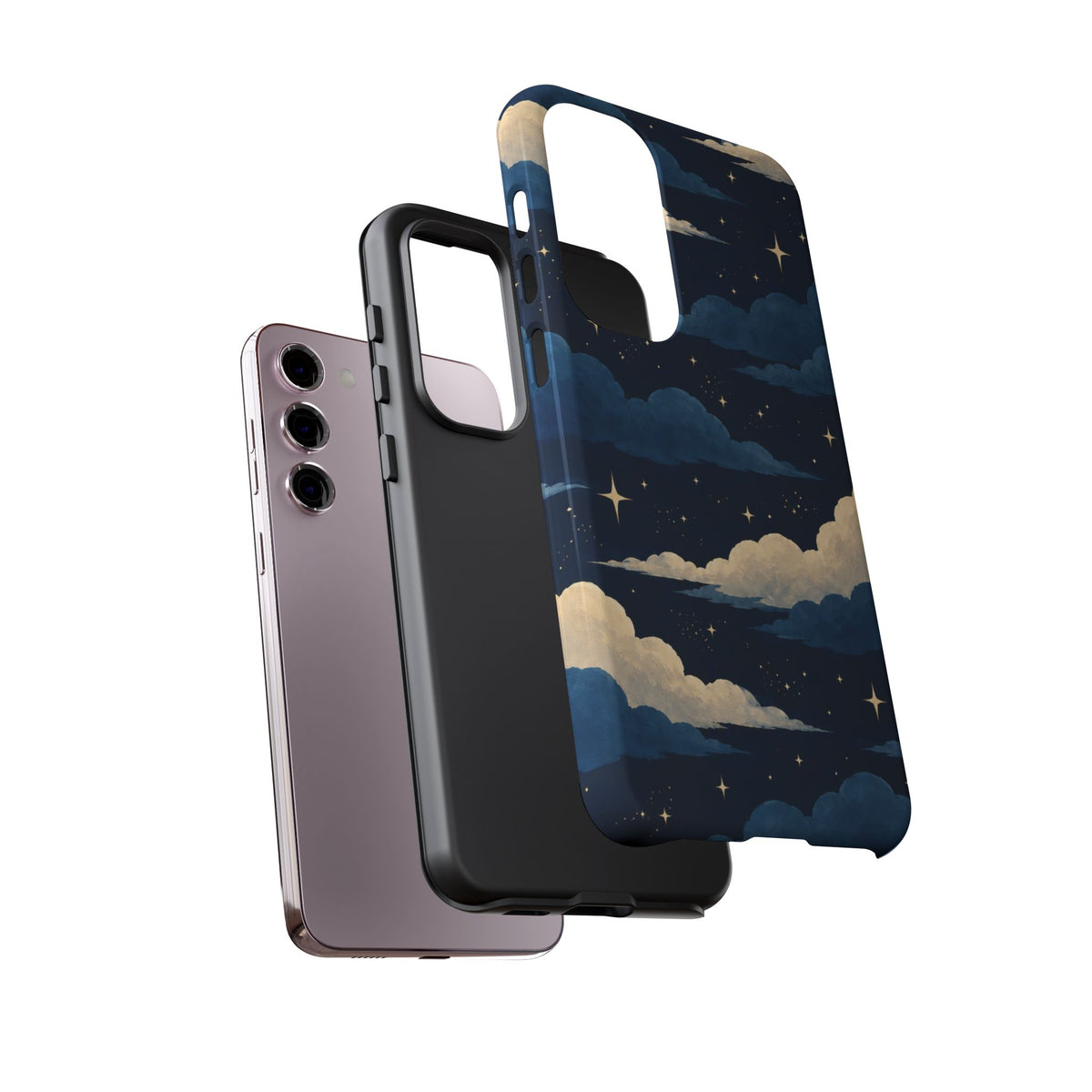 Illustrated Navy Blue Clouds & Stars Phone Case