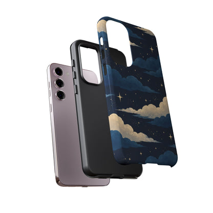 Illustrated Navy Blue Clouds & Stars Phone Case