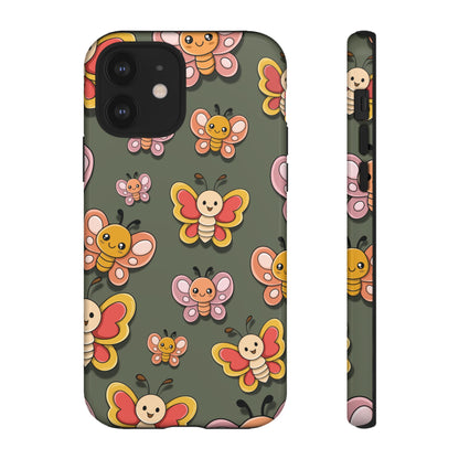 iPhone 12 / Glossy Phone Case - Green Butterfly Sticker Design Phone Case