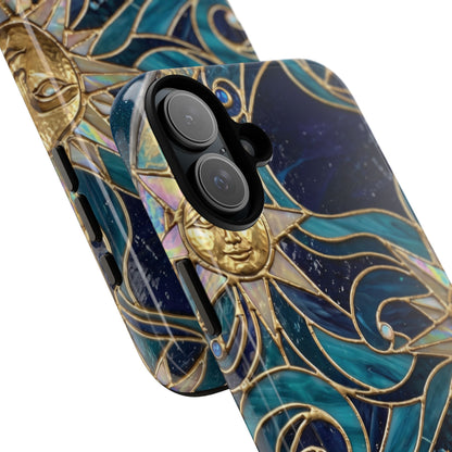 Elegant Teal & Gold Celestial Suns Phone Case