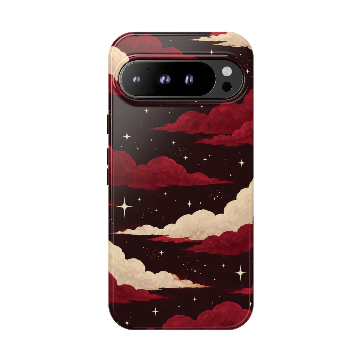 Illustrated Crimson Red Clouds & Stars Phone Case