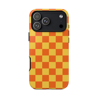 iPhone 17 Pro Max / Glossy Phone Case - Trendy Orange & Yellow Checked Pattern Phone Case