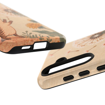Whimsical Cream Hedgehog and Dandelion Phone Case - White Phone Case
