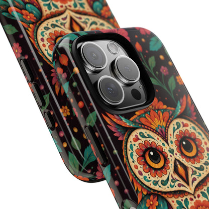 Vibrant Terracotta and Teal Calavera Owl Phone Case - Multicolor Phone Case