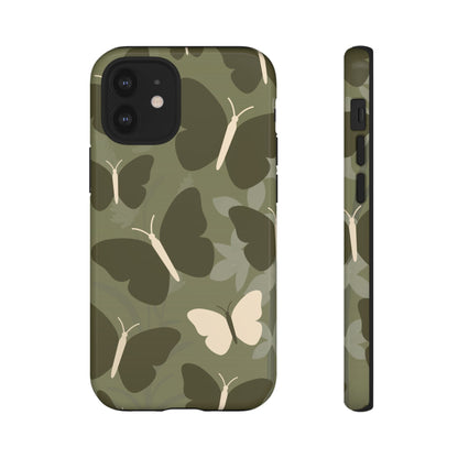 Minimalist Olive Green Butterfly Pattern Phone Case - Green Phone Case - iPhone 12 Mini / Glossy