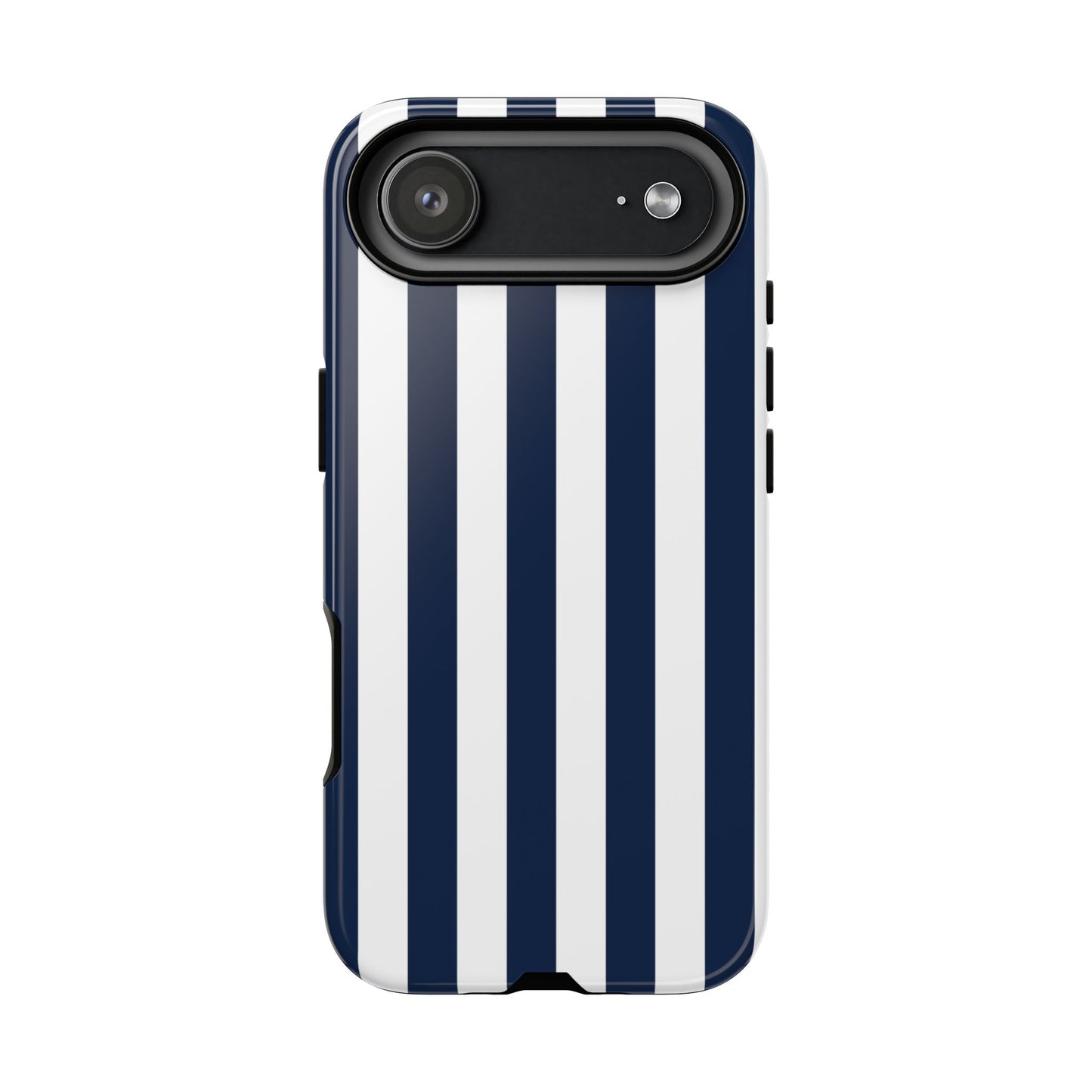iPhone 17 Air / Glossy Phone Case - Simple Dark Blue & White Stripe Pattern Phone Case