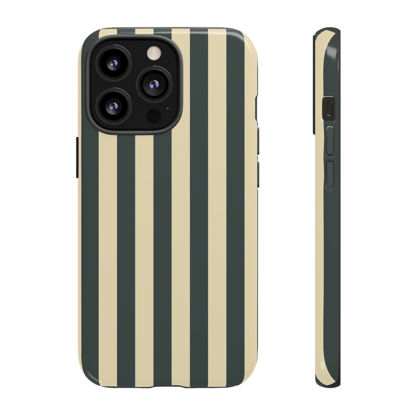 iPhone 13 Pro / Glossy Phone Case - ’Green & Beige Stripe Pattern’ Phone Case