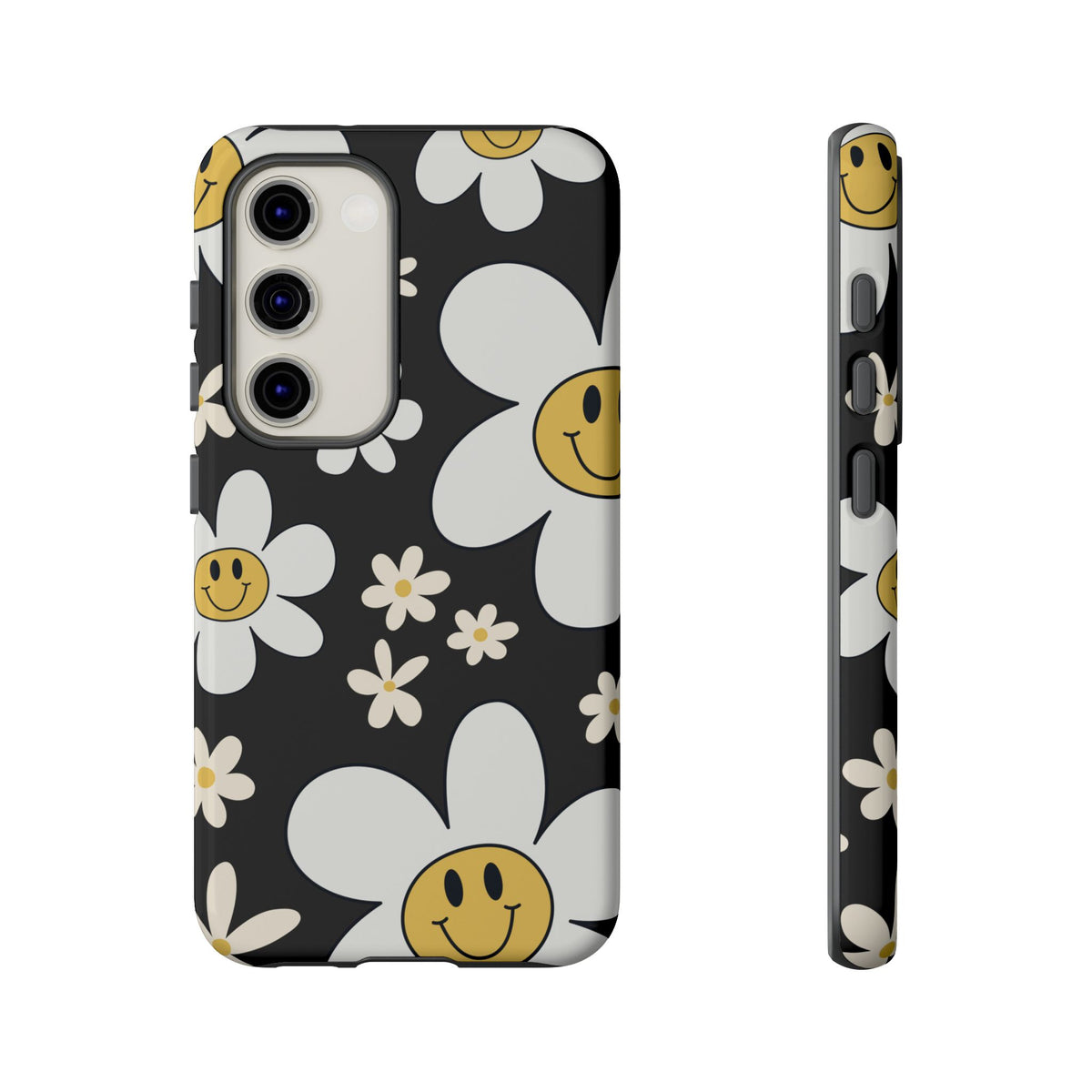 Fun Retro Daisy Pattern with Dark Grey Background Phone Case - Grey Phone Case - Samsung Galaxy S23 / Glossy