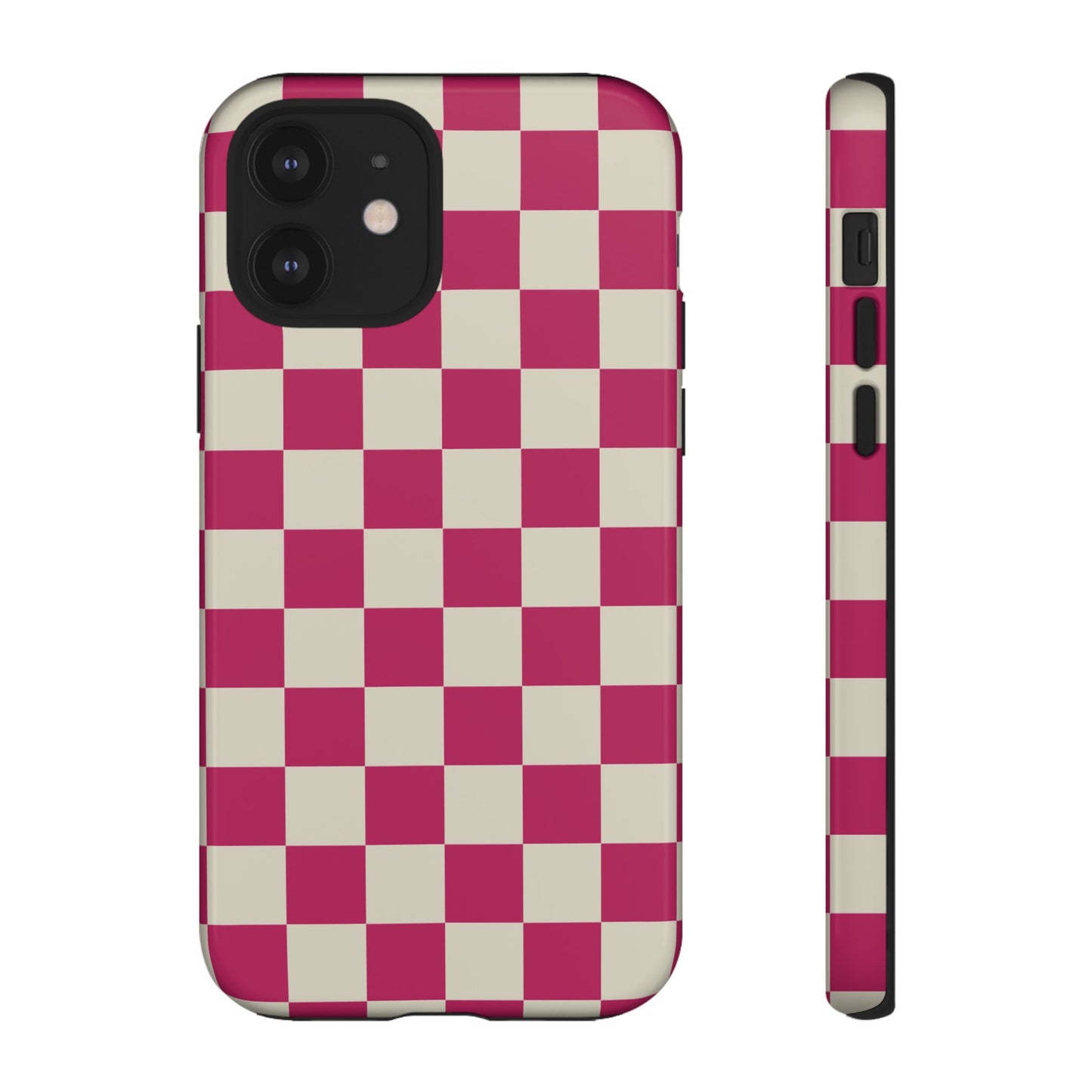 iPhone 12 / Glossy Phone Case - ’Pink & White Checkered Pattern’ Phone Case