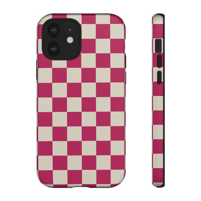 iPhone 12 / Glossy Phone Case - ’Pink & White Checkered Pattern’ Phone Case