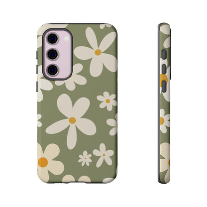 Chic Green Daisy Pattern Phone Case - Green Phone Case - Samsung Galaxy S23 Plus / Glossy