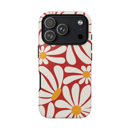 Retro Red Daisy Pattern Phone Case - Red Phone Case