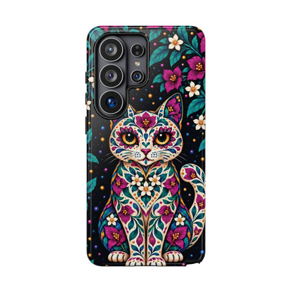 Vibrant Purple and Teal Calavera Cat Phone Case - Multicolor Phone Case - Samsung Galaxy S26 Ultra / Glossy