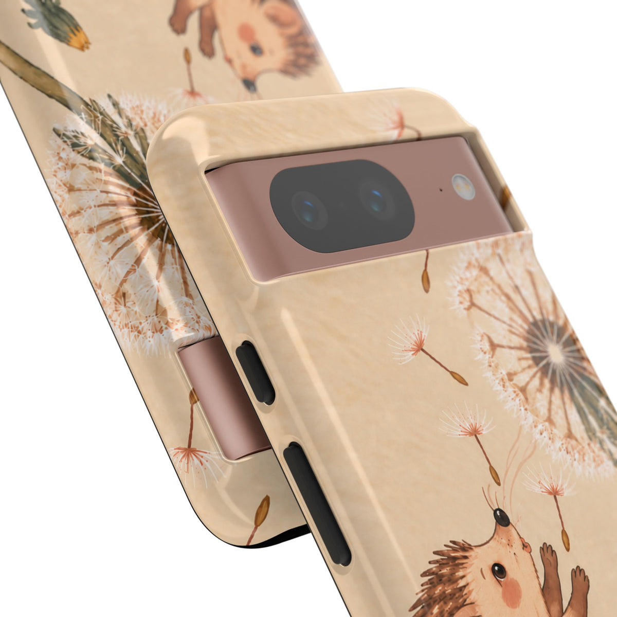 Whimsical Cream Hedgehog and Dandelion Phone Case - White Phone Case