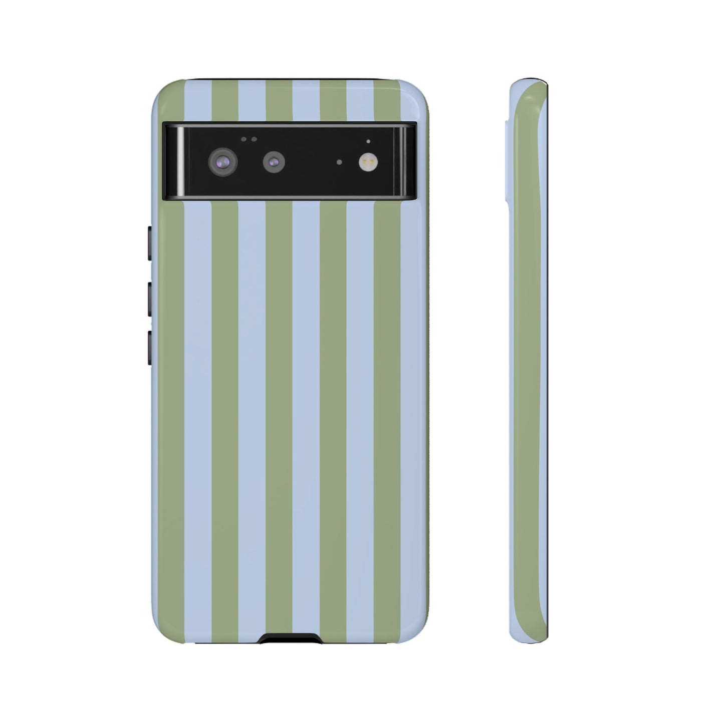 Google Pixel 6 / Glossy Phone Case - Trendy Ice Blue & Green Stripe Pattern Phone Case