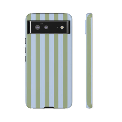 Google Pixel 6 / Glossy Phone Case - Trendy Ice Blue & Green Stripe Pattern Phone Case