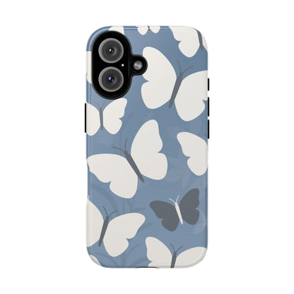 iPhone 16 / Glossy Phone Case - Minimalist Light Blue Butterfly Pattern Phone Case