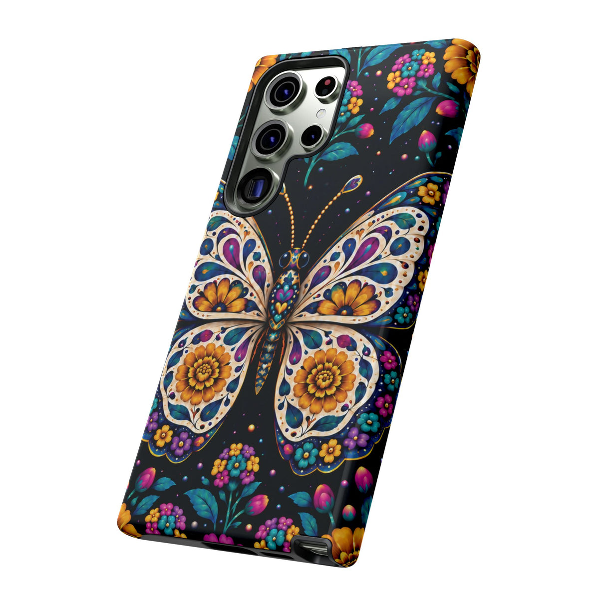 Vibrant Purple and Teal Calavera Butterfly Phone Case - Multicolor Phone Case