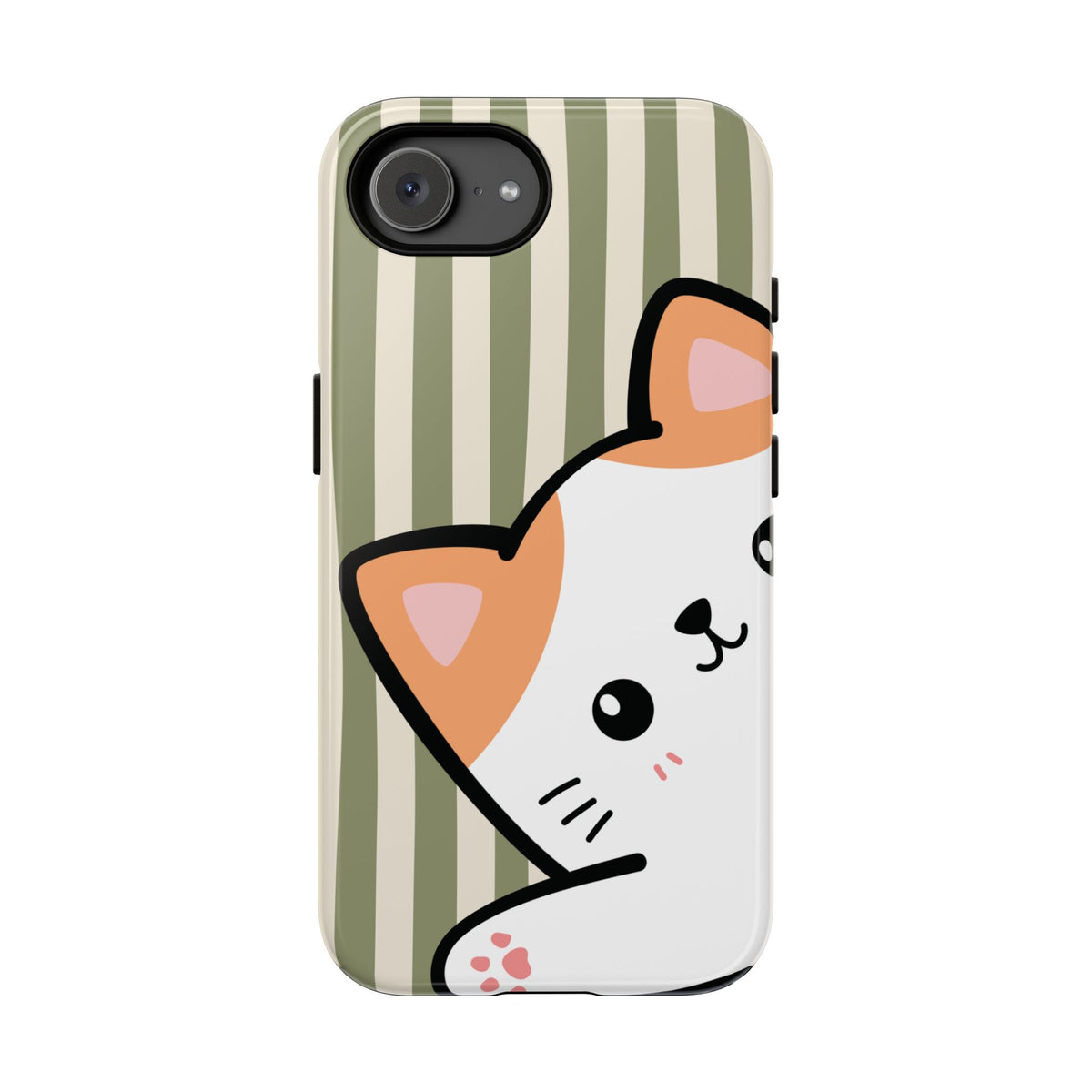 Playful Peakaboo Cat with Green Stripe Pattern Phone Case - Green Phone Case - iPhone 17e / Glossy