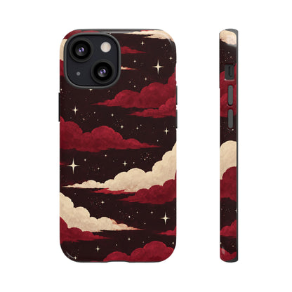 Illustrated Crimson Red Clouds & Stars Phone Case
