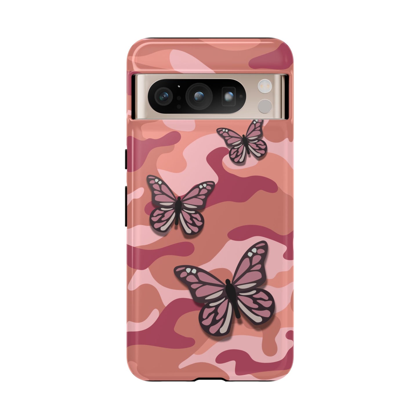 Google Pixel 8 Pro / Glossy Phone Case - Pink Butterfly Camo Phone Case