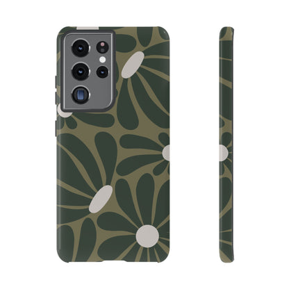 Retro Olive Green Daisy Pattern Phone Case - Green Phone Case - Samsung Galaxy S21 Ultra / Glossy