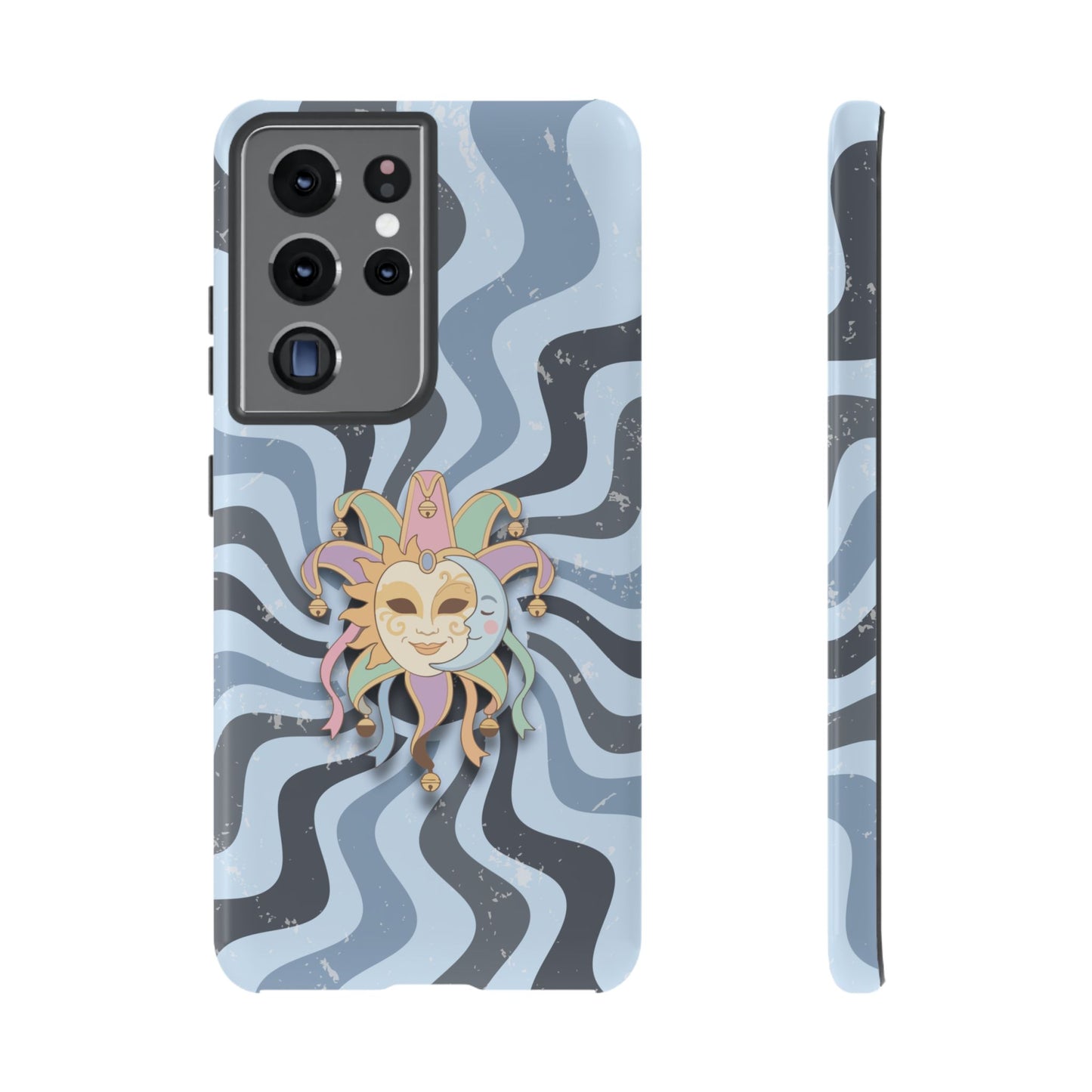 Samsung Galaxy S21 Ultra / Glossy Phone Case - Sun & Moon Jester Mask – Blue Retro Wave Phone Case