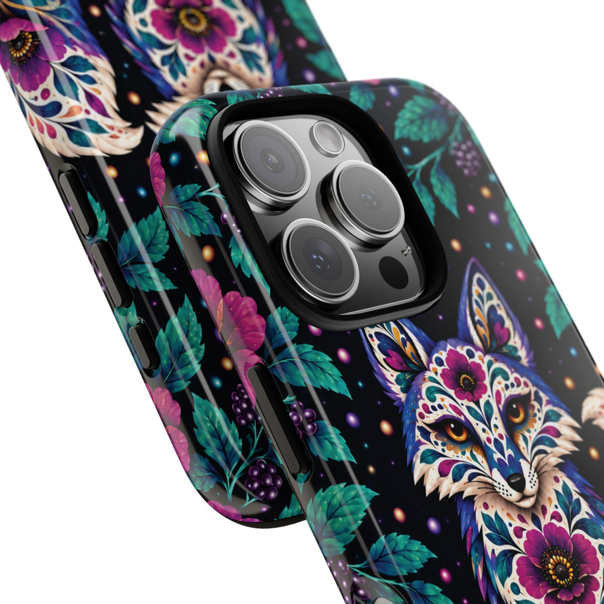 Vibrant Purple and Teal Calavera Fox Phone Case - Multicolor Phone Case