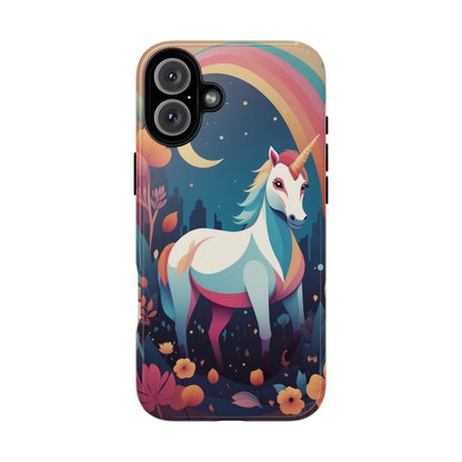 iPhone 16 Plus / Glossy Phone Case - Stylised Unicorn & Rainbow Design Phone Case