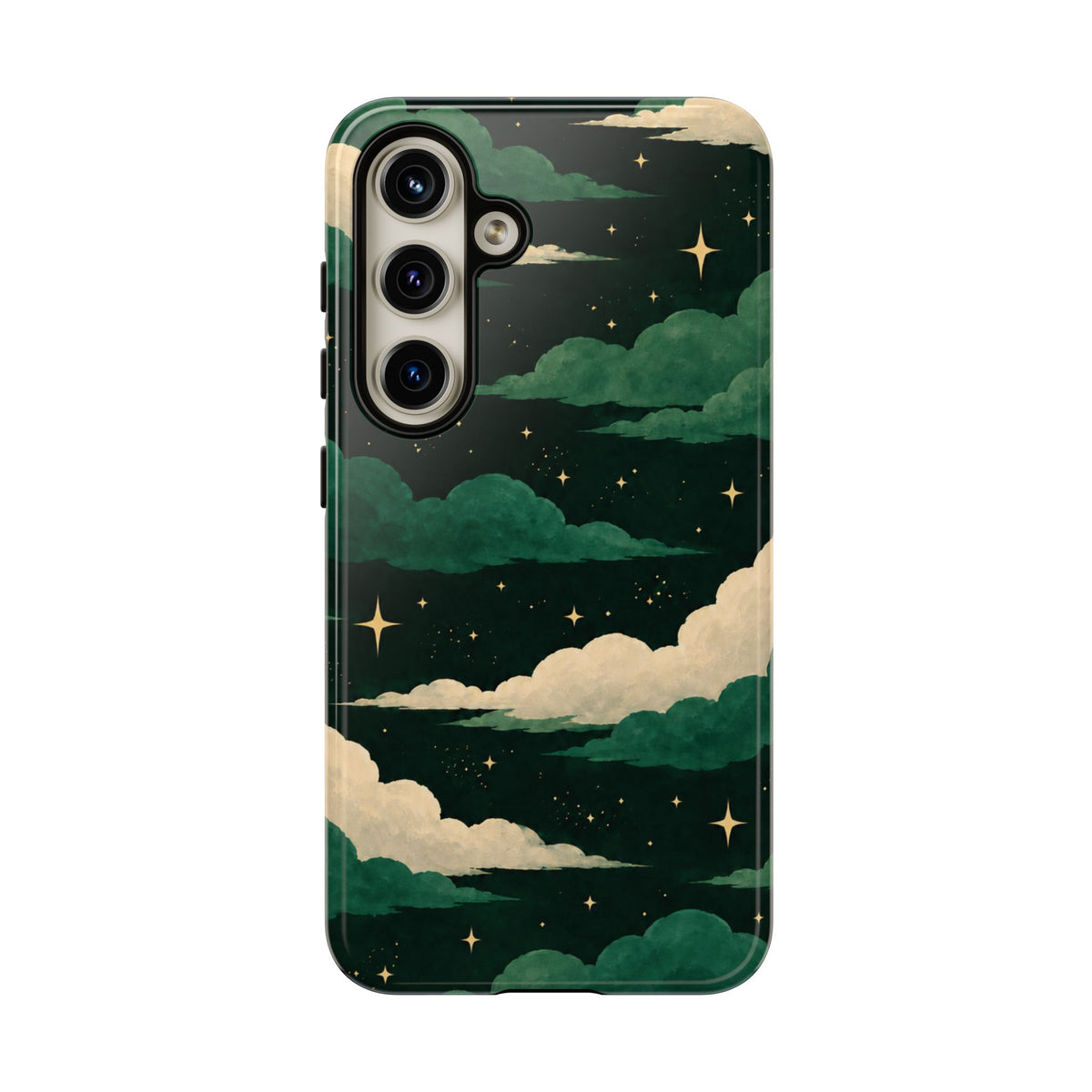 Illustrated Emerald Green Clouds & Stars Phone Case
