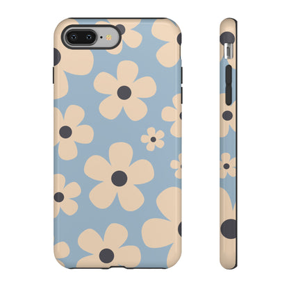 iPhone 8 Plus / Glossy Phone Case - Cute Light Blue & Cream Daisy Pattern Phone Case
