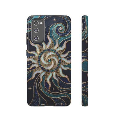 Elegant Teal & Gold Cosmic Sunburst Phone Case