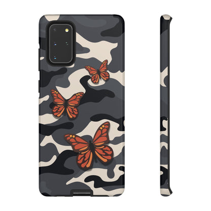 Samsung Galaxy S20+ / Glossy Phone Case - Black & Orange Butterfly Camo Phone Case