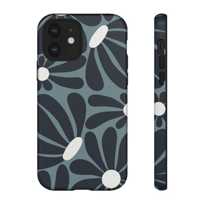 Retro Navy Blue & White Daisy Pattern Phone Case - Blue Phone Case - iPhone 12 / Glossy