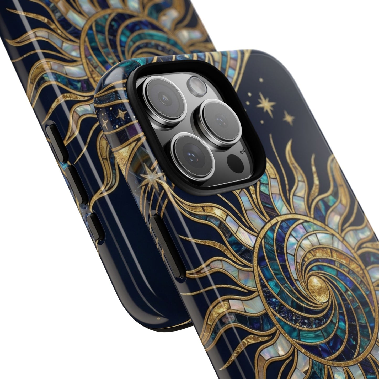 Elegant Navy & Gold Solar Spiral Phone Case