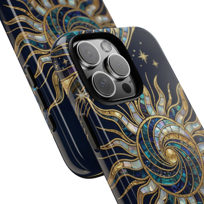 Elegant Navy & Gold Solar Spiral Phone Case