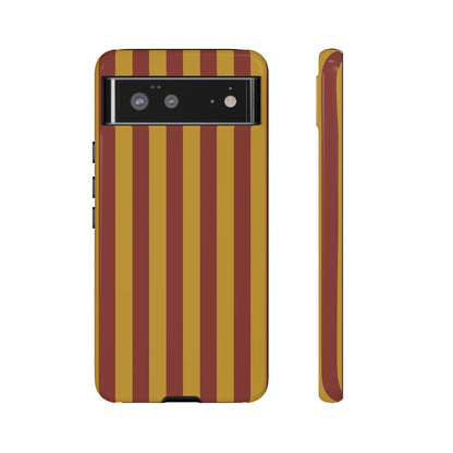 Google Pixel 6 / Glossy Phone Case - Trendy Mustard & Burgandy Stripe Pattern Phone Case