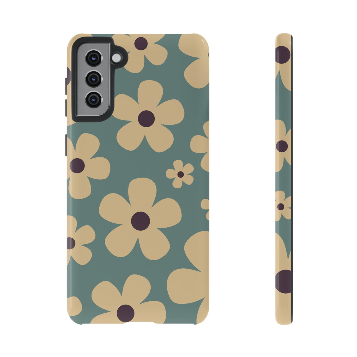 Cute Blue & Cream Daisy Pattern Phone Case - Blue Phone Case - Samsung Galaxy S21 Plus / Glossy