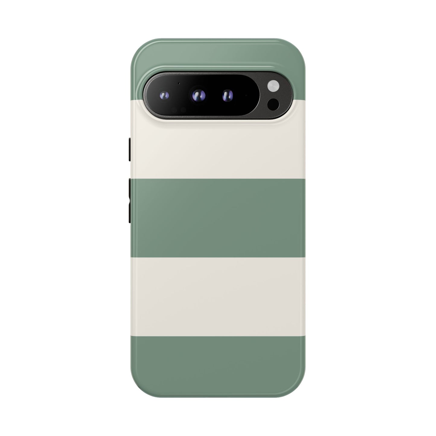 Google Pixel 9 Pro XL / Glossy Phone Case - Green & White Horizontal Stripe Pattern Phone Case