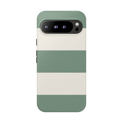 Google Pixel 9 Pro XL / Glossy Phone Case - Green & White Horizontal Stripe Pattern Phone Case