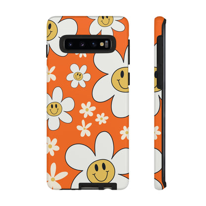 Fun Retro Daisy Pattern with Orange Background Phone Case - Orange Phone Case