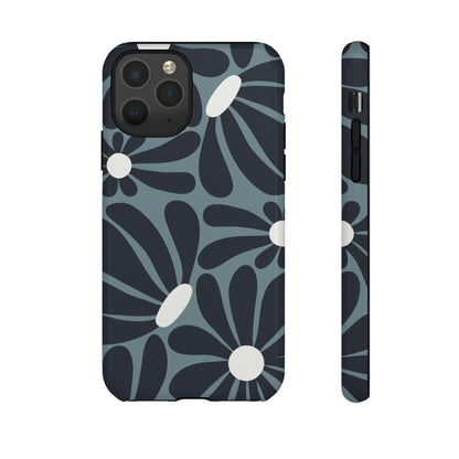 iPhone 11 Pro / Glossy Phone Case - ’Retro Navy Blue & White Daisy Pattern’ Phone Case