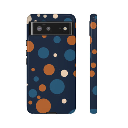 Google Pixel 6 / Glossy Phone Case - ’Bold Navy Blue & Orange / White Dot Pattern’ Phone Case