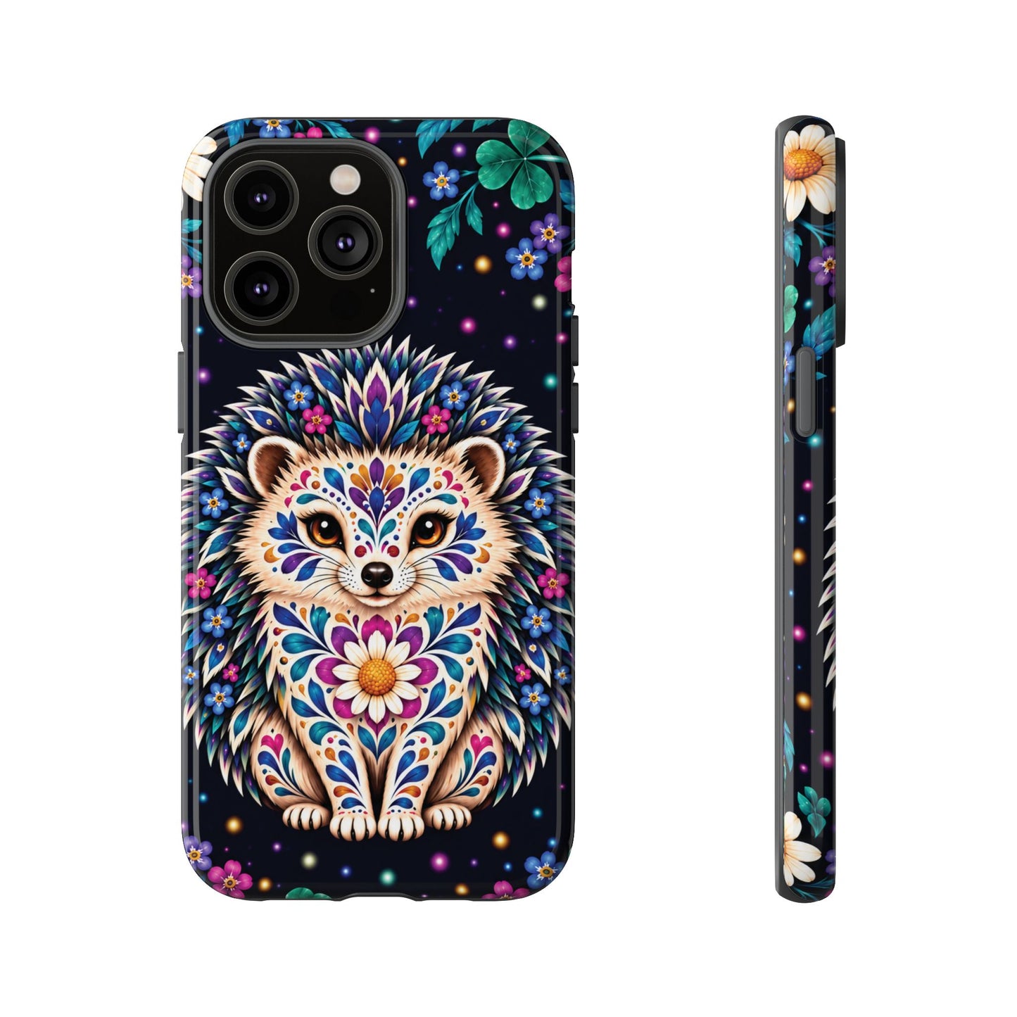 Vibrant Purple and Teal Calavera Hedgehog Phone Case - Multicolor Phone Case - iPhone 14 Pro Max / Glossy