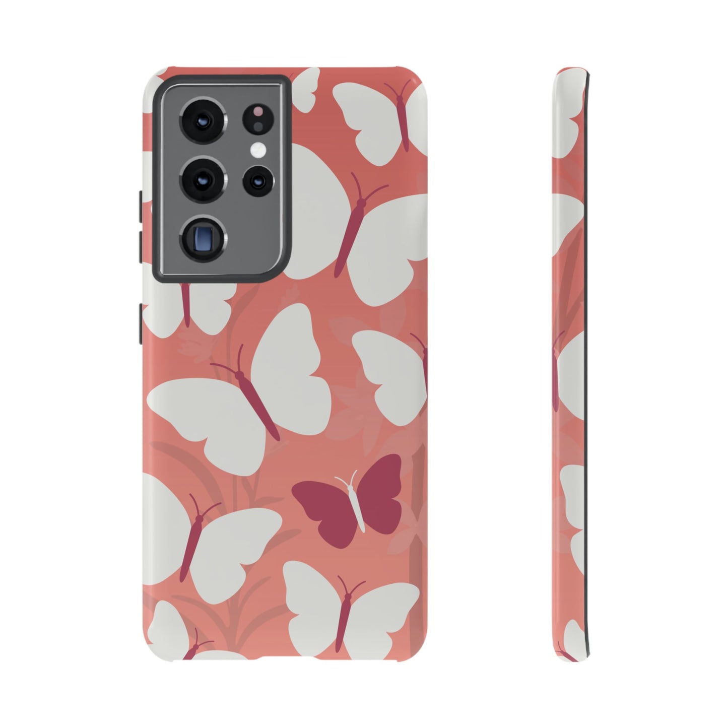 Samsung Galaxy S21 Ultra / Glossy Phone Case - Minimalist Pink Butterfly Pattern Phone Case