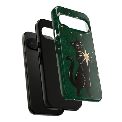 Forest Green Celestial Black Cat Phone Case - Green Phone Case