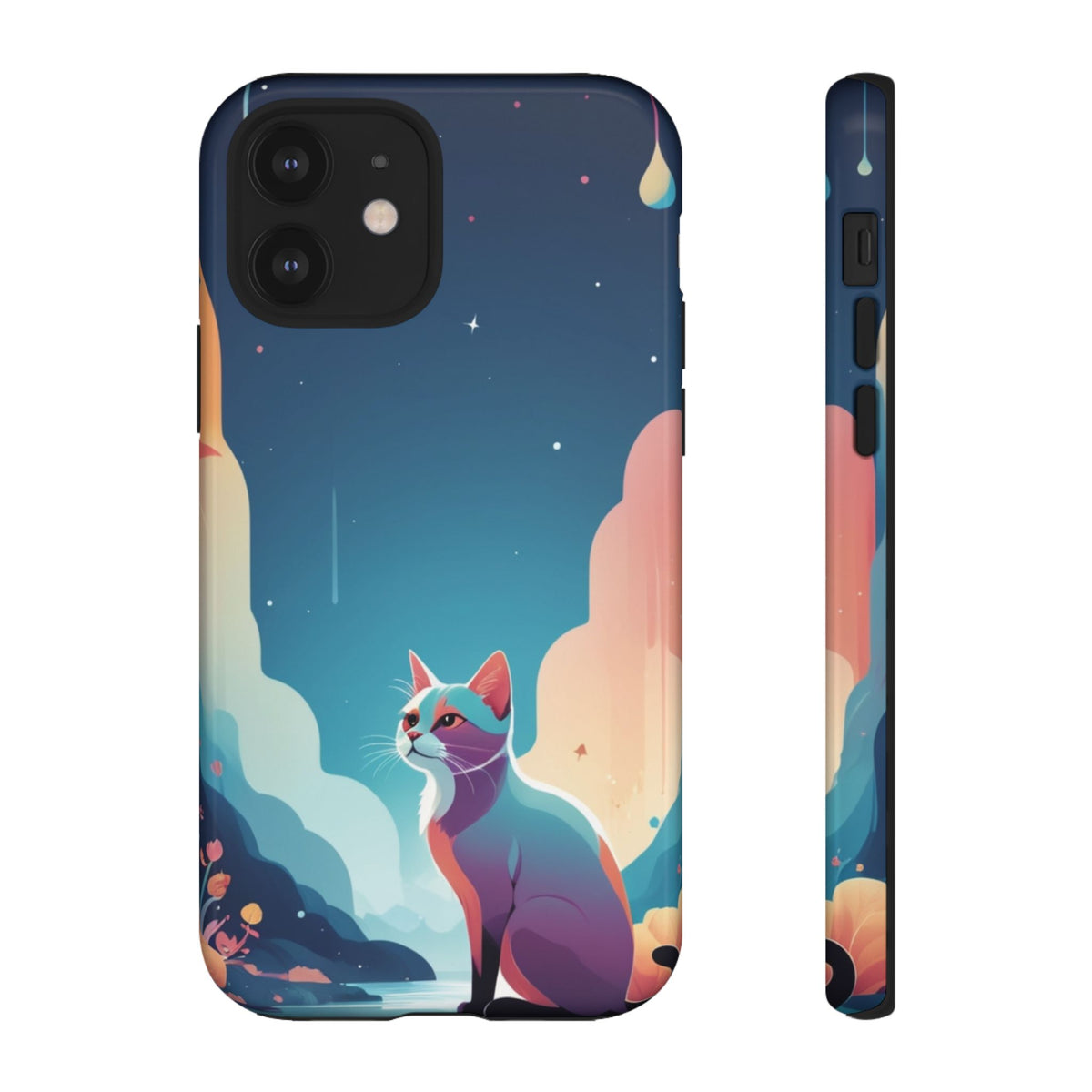 Stylised Cat Design Phone Case - Multicolor Phone Case - iPhone 12 / Glossy