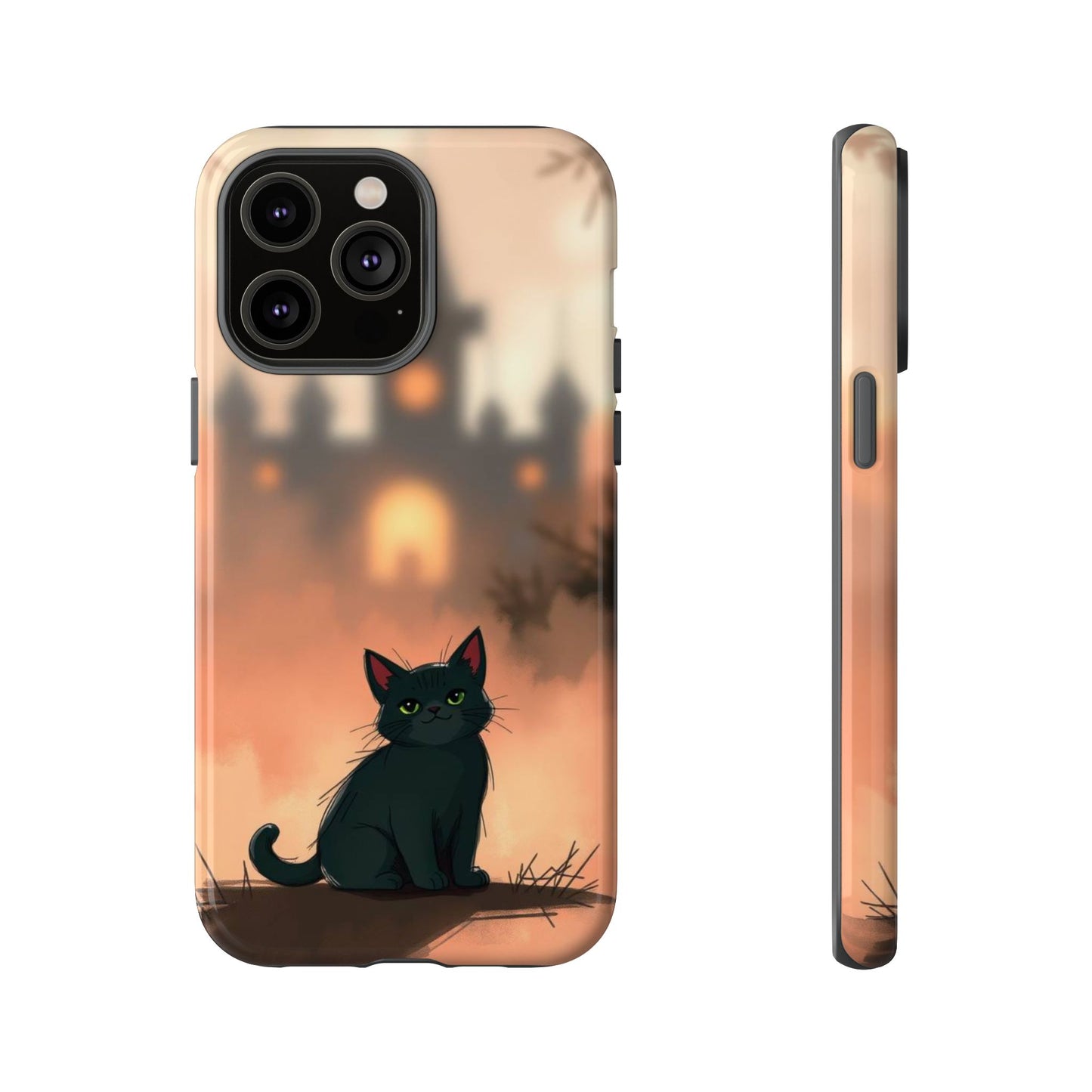 iPhone 14 Pro Max / Glossy Phone Case - Cute Gothic Cat Design Phone Case