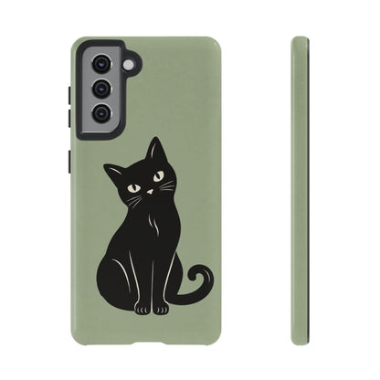 Minimalist Sage Green & Black Cat Phone Case